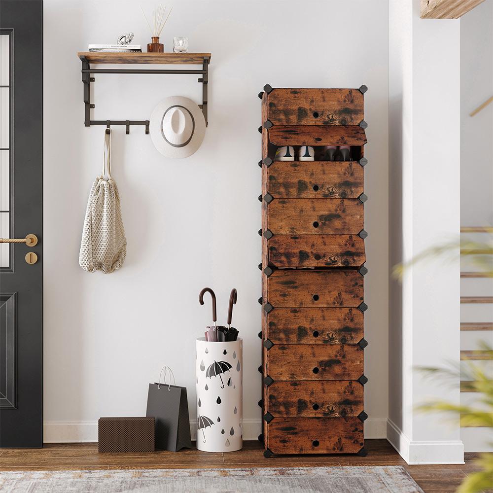 SONGMICS Interlocking Shoe Rack, Rectangular Storage Organiser, 10 Slot Modular DIY Storage Shelf Unit, 40 x 30 x 17 cm for Each Slot