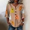 Women's Casual V-Neck Ruffle Sleeve Loose Fit Blouse, Halloween Print Top with All-Over Pattern