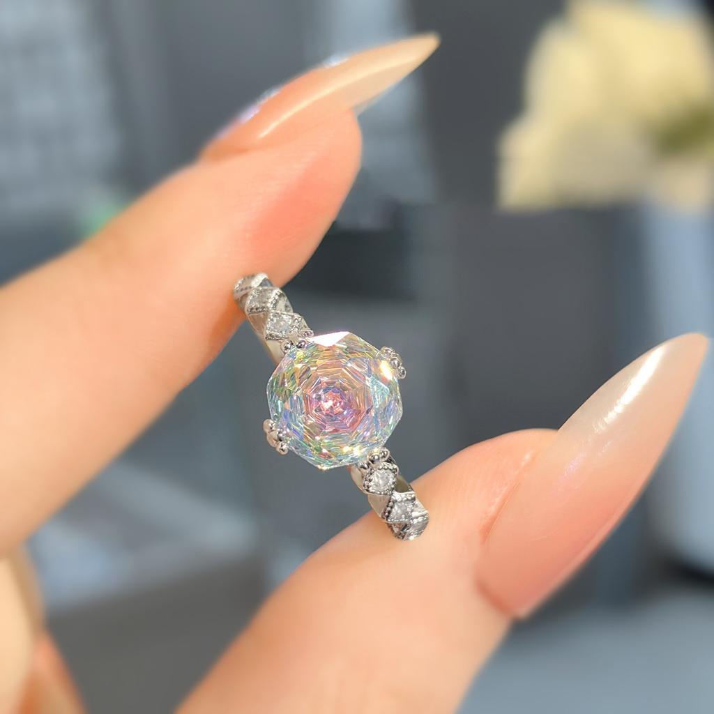 Octagonal Millennium Rose Cut Colorful Pink Diamond Pendant Set High Carbon Diamond Paraiba Ring Earrings