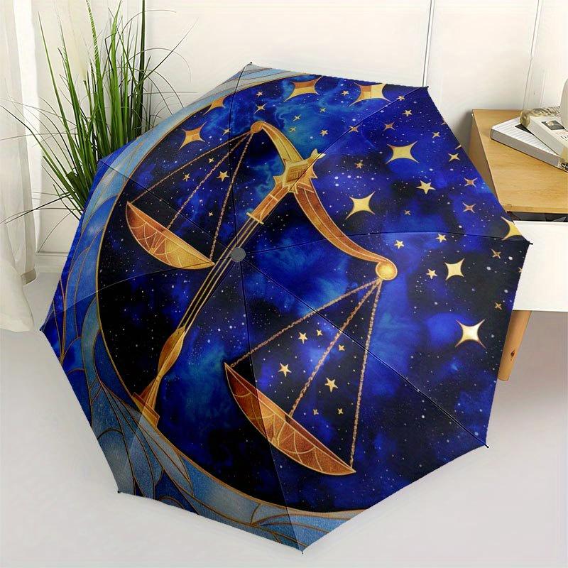 

Golden Scales of Justice Zodiac Sign Wall Art DecorUmbrella with Cute Design, Portable 3-Fold Compact Umbrella for Men & Women, Valentine s Day Mother