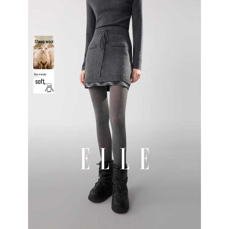 

ELLE Women s Plaid Patchwork A-Line Wool Skirt S