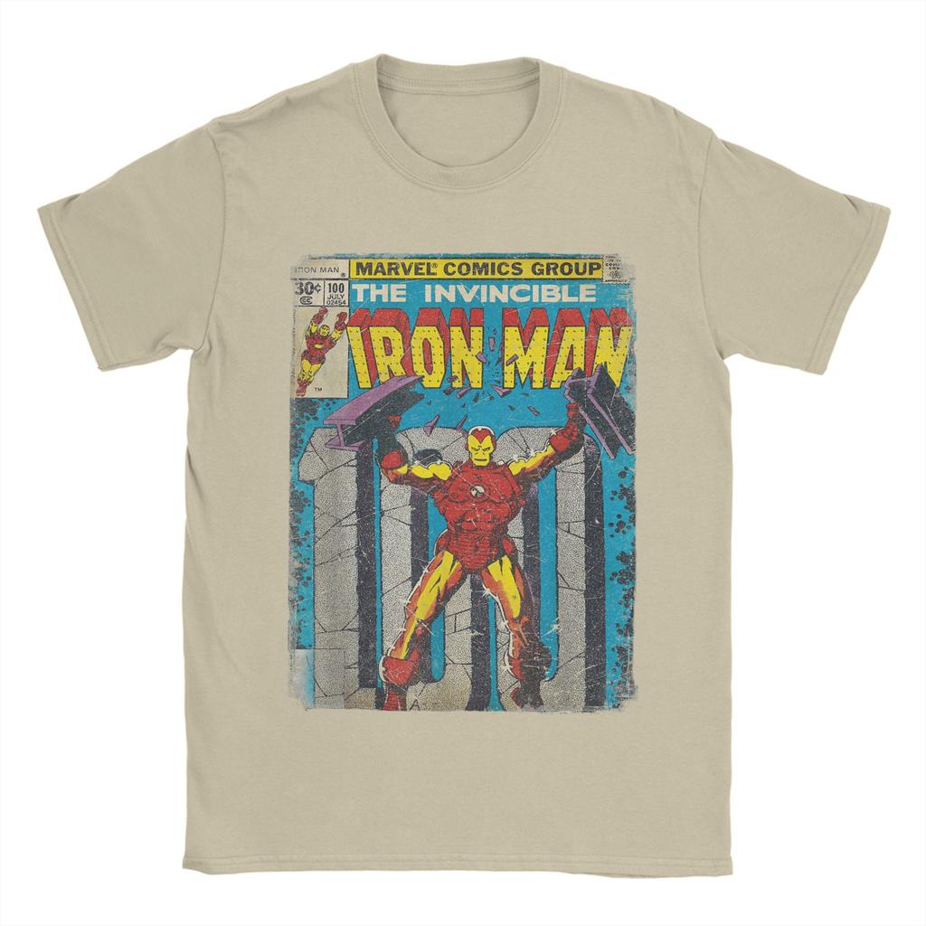 Iron Man Classic Retro Comic Cover Graphic T Shirt Men Cotton Creative T-Shirt O Neck Tee Shirt Short Sleeve Clothing