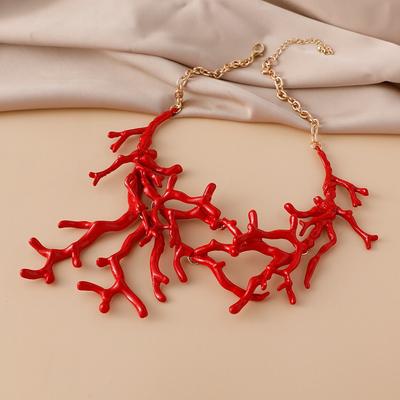Nouveau Collier Tendance en Alliage Corail Rouge Colliers Corail Vintage Exagérés Accessoires Bohèmes
