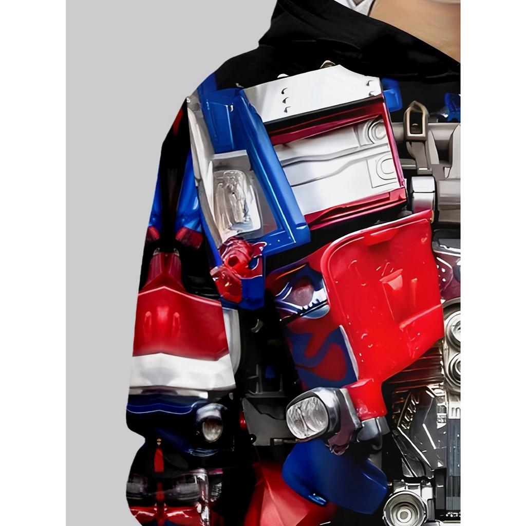 Boys' 3D printed casual pullover sweatshirt, boys' outdoor casual hoodie top hooded sweatshirt