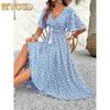 Women's Fashion Summer Spring Short Sleeve V-Neck Casual Dresses