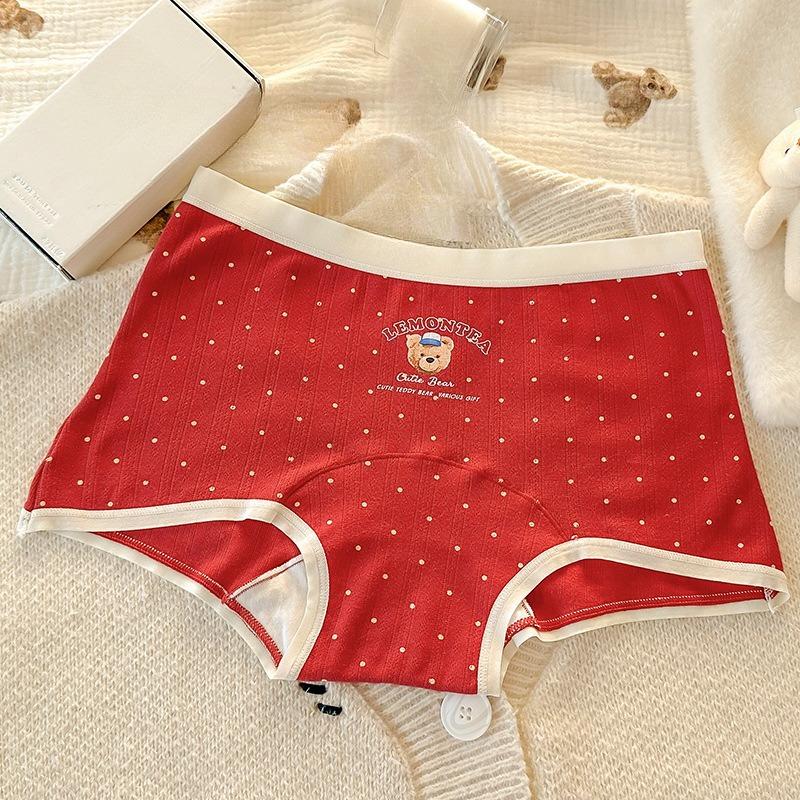 Ladies Spring and Autumn Lovely Pure Cotton 10a Antibacterial Red Festive Benming Year Flat Horn Panties