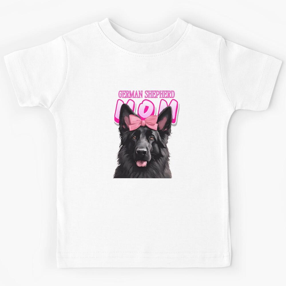 Pink Dog Mom German Shepherd Dog with Pink Bow Kids T-Shirt 130