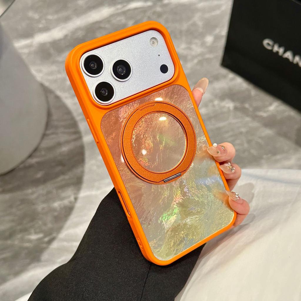 Gradual change glacier pattern mobile phone case for Apple iPhone17ProMax magnetic suction 360 rotating bracket 16 hard case