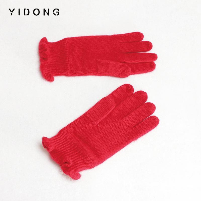 Women s Cashmere Warm Fingerless Gloves - Wood Ear Edge, Ribbed Wrist, Thick 7-Gauge Knit One Size красный