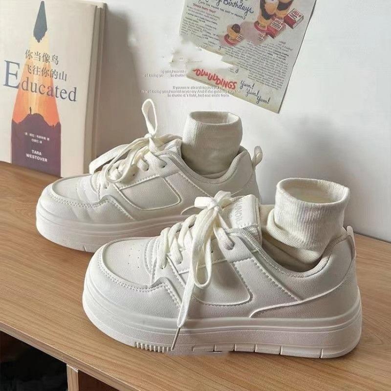 White canvas Sneakers for Women trend  Platform Women's Shoes Fashion Thick Bottom PU Leather Sneakers zapatos de mujer