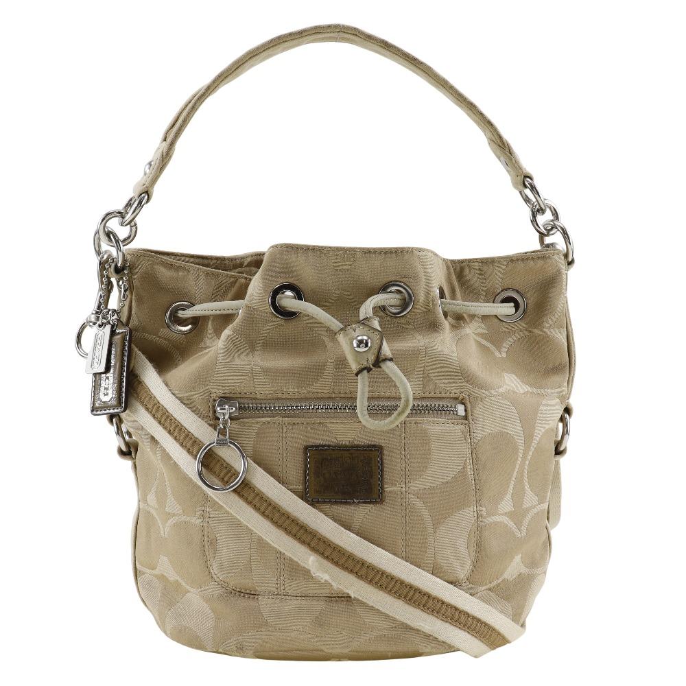 

COACH Signature Shoulder Bag purse beige Satin Women Used