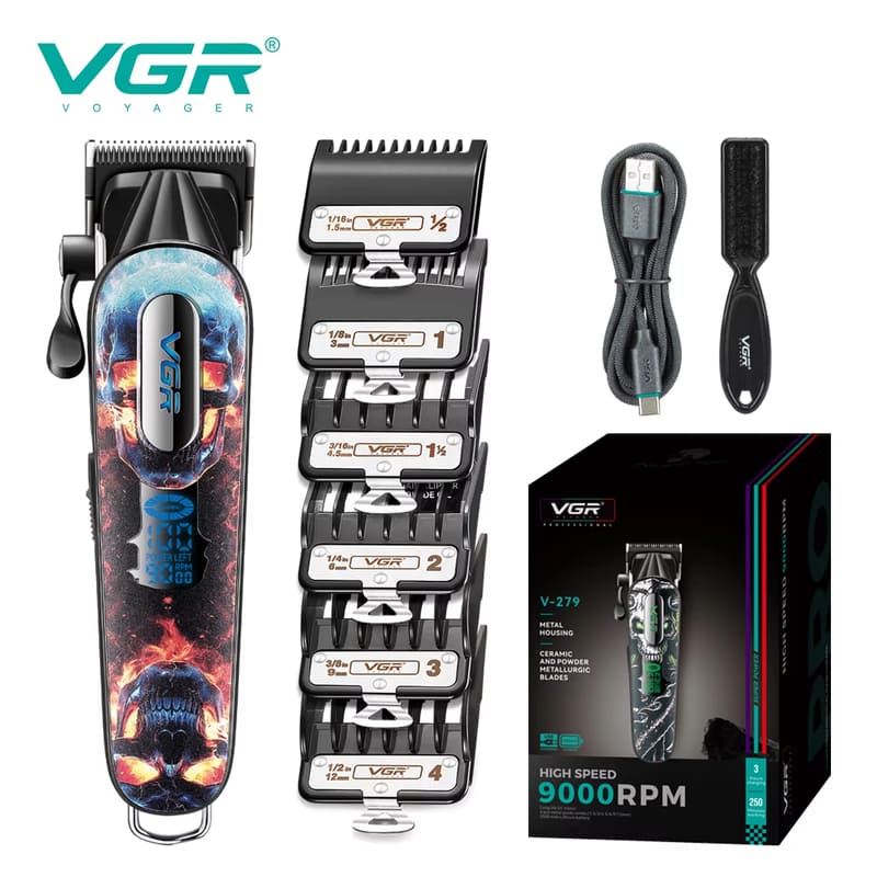 

New VGR V-279 Long-lasting and Durable Electric Hair Clipper with Oil Head Professional High-speed 9000RPM Digital Display High-power Hair Trimmer синий