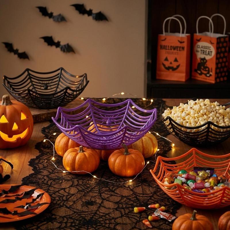 Halloween Spider Web Candy Basket Snacks Fruits Bowl Biscuit Packaging Basket Trick or Treat Decoration Halloween Party Supplies