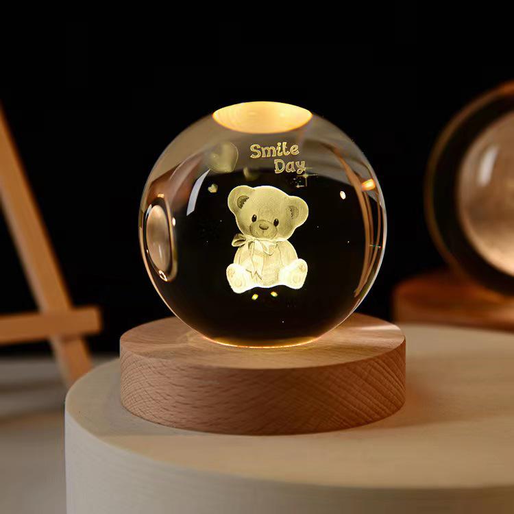 Starry Elk Crystal Ball Night Light - 3D Carved Luminous Desktop Ornament for Christmas, Birthdays, or Valentine's Day