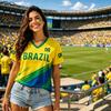 T-shirt Estiva Grafica a Maniche Corte con Scollo a V Stampa Brasile 10 da Donna Uomo Maglie Taglie Forti Maglietta Sportiva