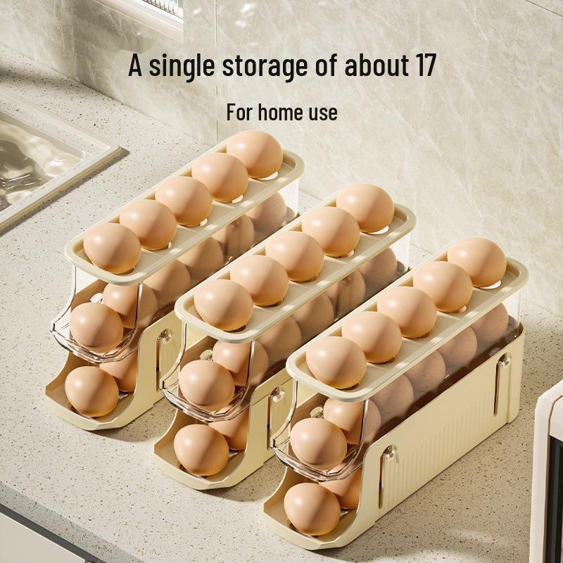 Large Capacity Sliding Egg Roller - Three-Layer Folding Storage Rack for Refrigerator.