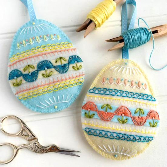 Easter Egg Embroidery Felt Kit DIY Craft Set with Embroidery Design Handmade Felt Easter Egg Ornament