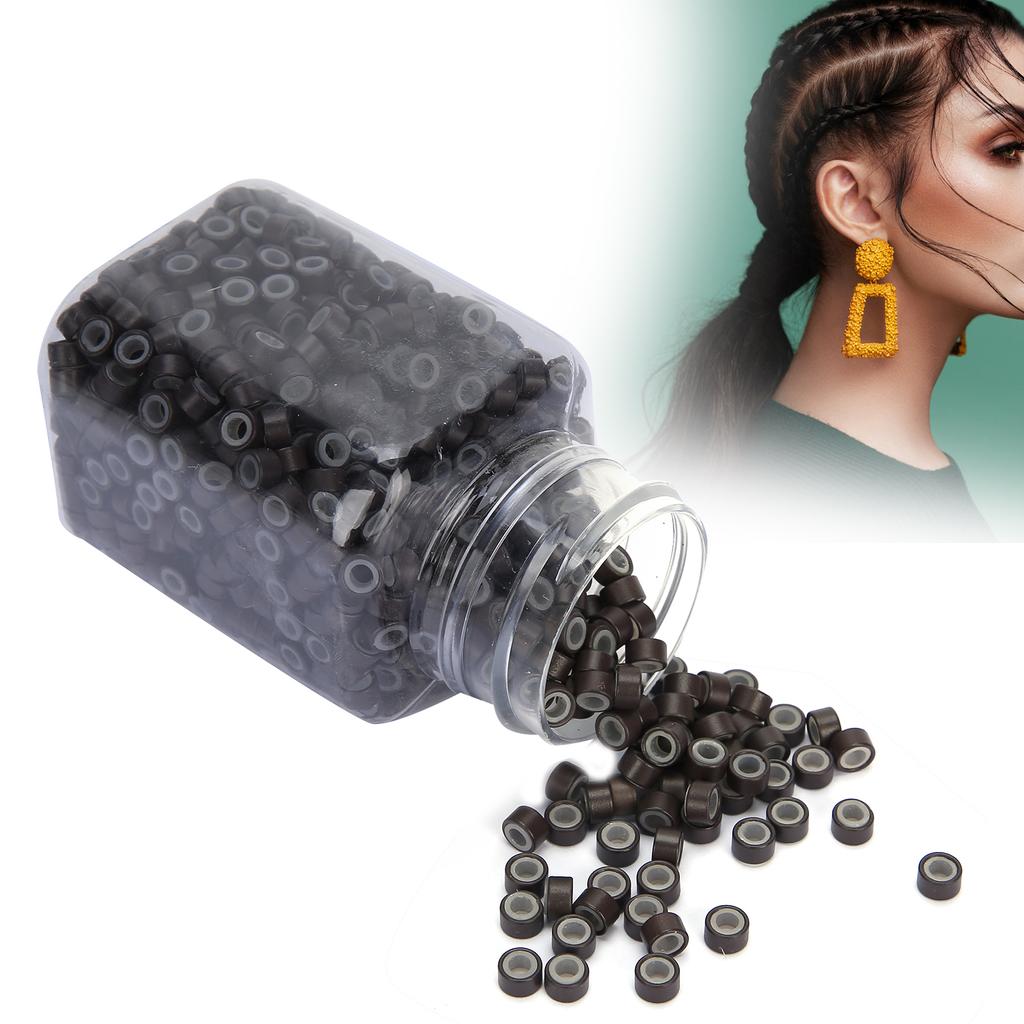 Hair Extension Ring Loops Silicone Lined Micro Beads Links Aluminum Hair Extension Tool3# Dark