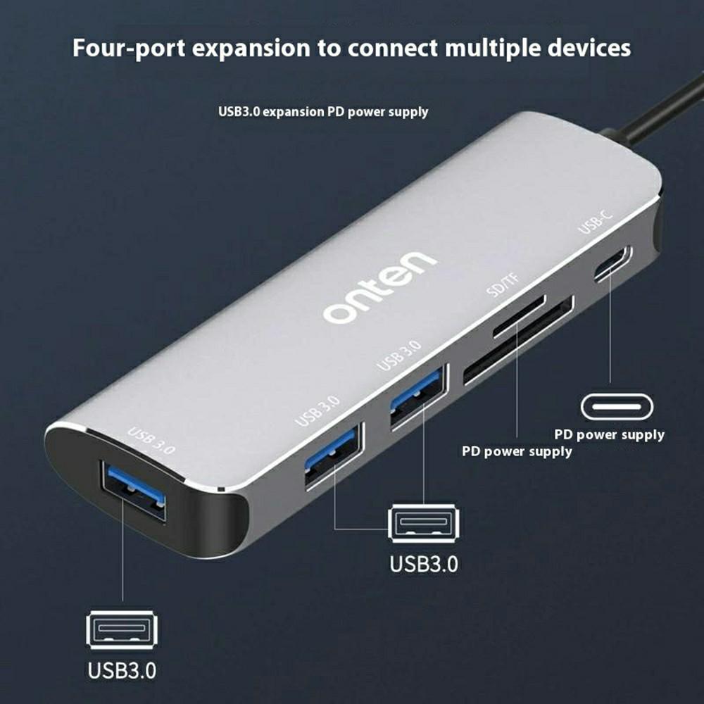 ONTEN 95116B 6 In 1 USB-C Hub 3 X USB3.0 + USB-C + SD/TF Slots Expansion Dock Adapter