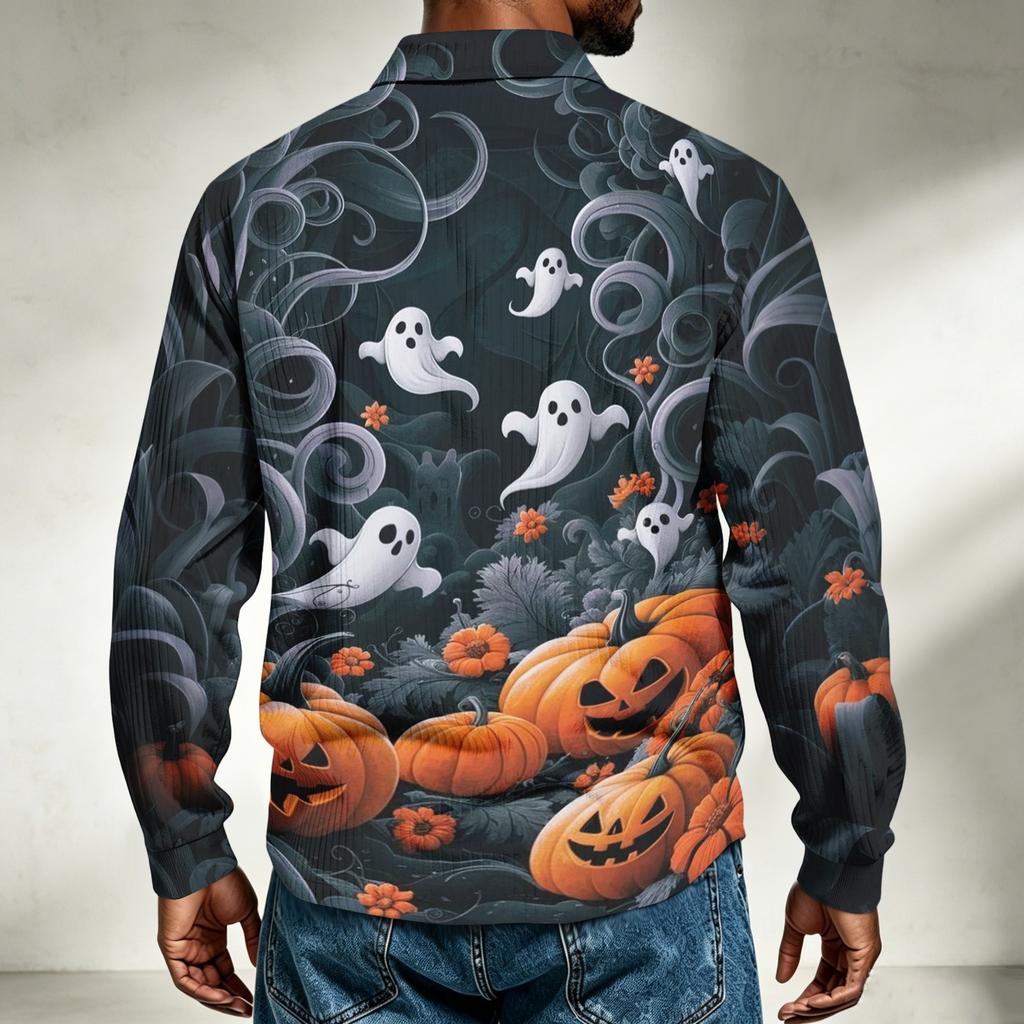Herren Langarmshirt Halloween-Print Lockerer Schnitt Lässiges Oberteil