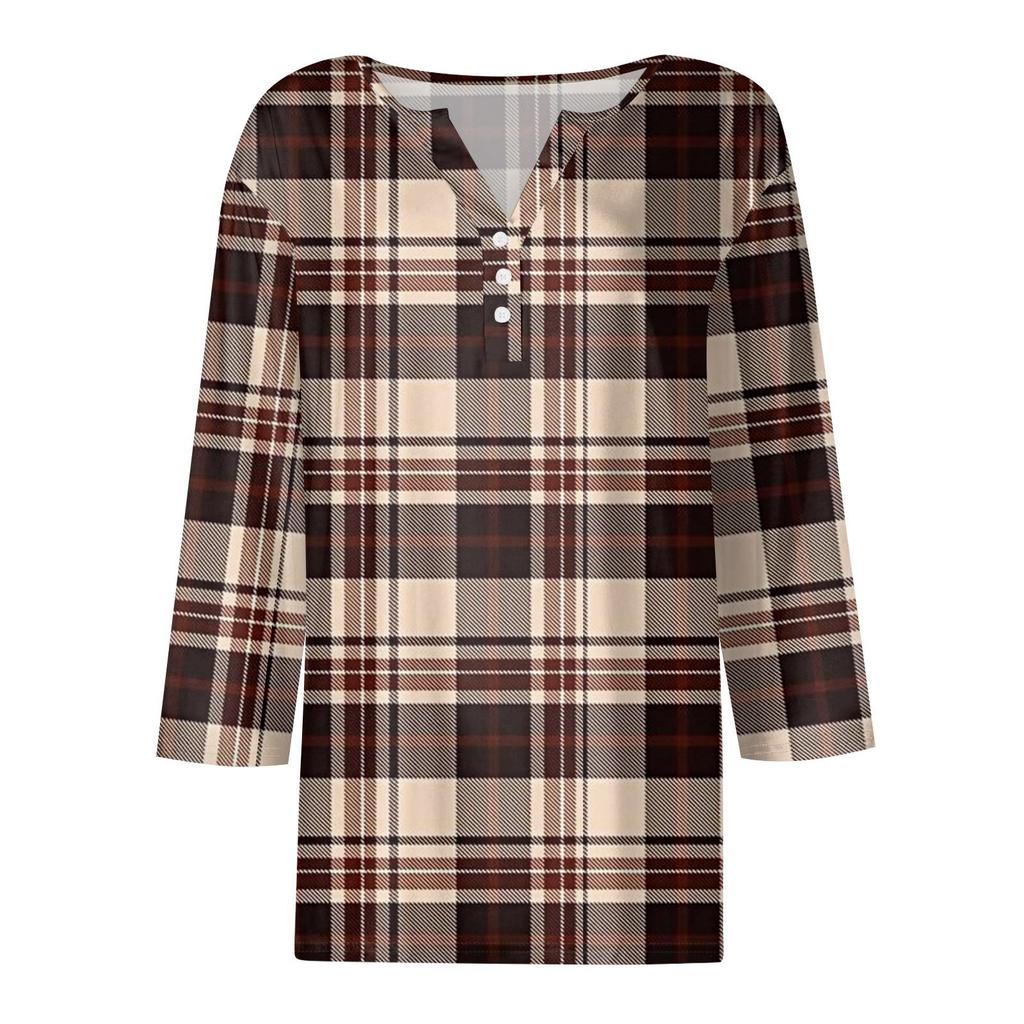 Damen T-Shirt Tee Bedruckt Knopf 3/4 Ärmel Tunika Täglich Wochenende Mode Basic V-Ausschnitt Reguläres Oberteil