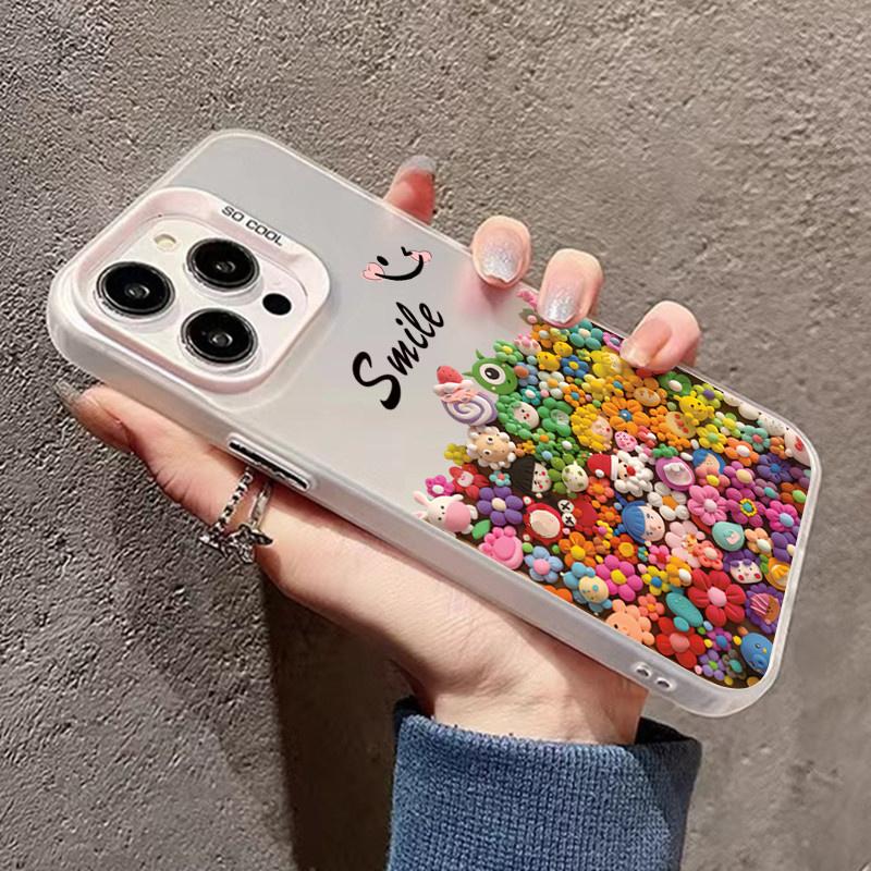 Colorful Flowers Big Eyes Phone Case For iPhone 11 12 13 14 15 Pro Max Plus Mini XR XS X 7 8 Plus SE2 Shockproof Plating Cover