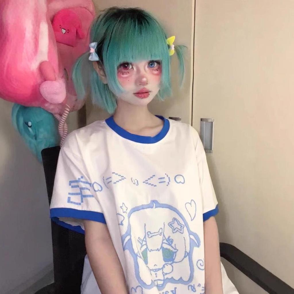 Japanese Style Cute Patchwork T-shirt for Women - Summer Short Sleeve Loose Fit