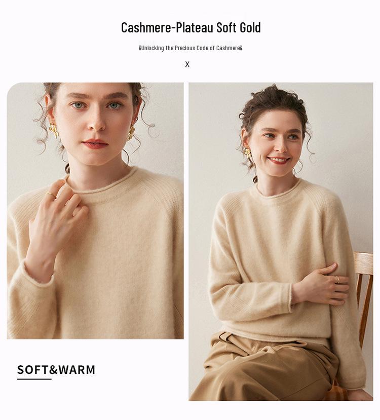 2025 Cashmere Round Neck Raglan Sweater: Loose, Slimming, Thick Knit Pullover for Women