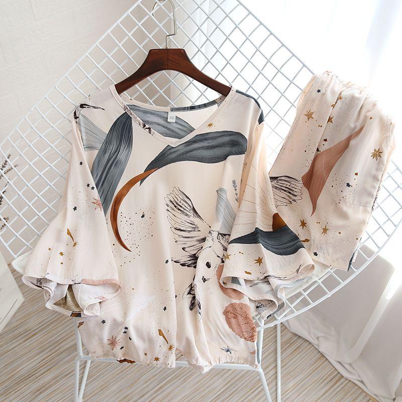 

3/4 Sleeve Loose Thin Pajamas Homewear 3/4 Sleeve Loose Pajamas Homewear Palm leaves M
