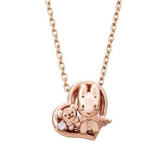 White Clover Maron Cream Womens Necklace Pendant Sanrio Characters Silver 925 Surgical Stainless Steel 316L Cubic Zirconia Heart Bear Pink Gold 40cm