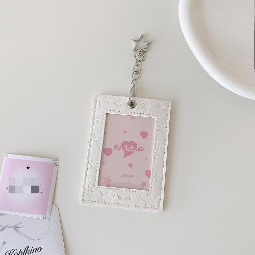 INS Star Design Leather Photocard Holder 3 Inch Cute Kpop Idol Card Display Keychain Pendant Student Campus Case for Girls