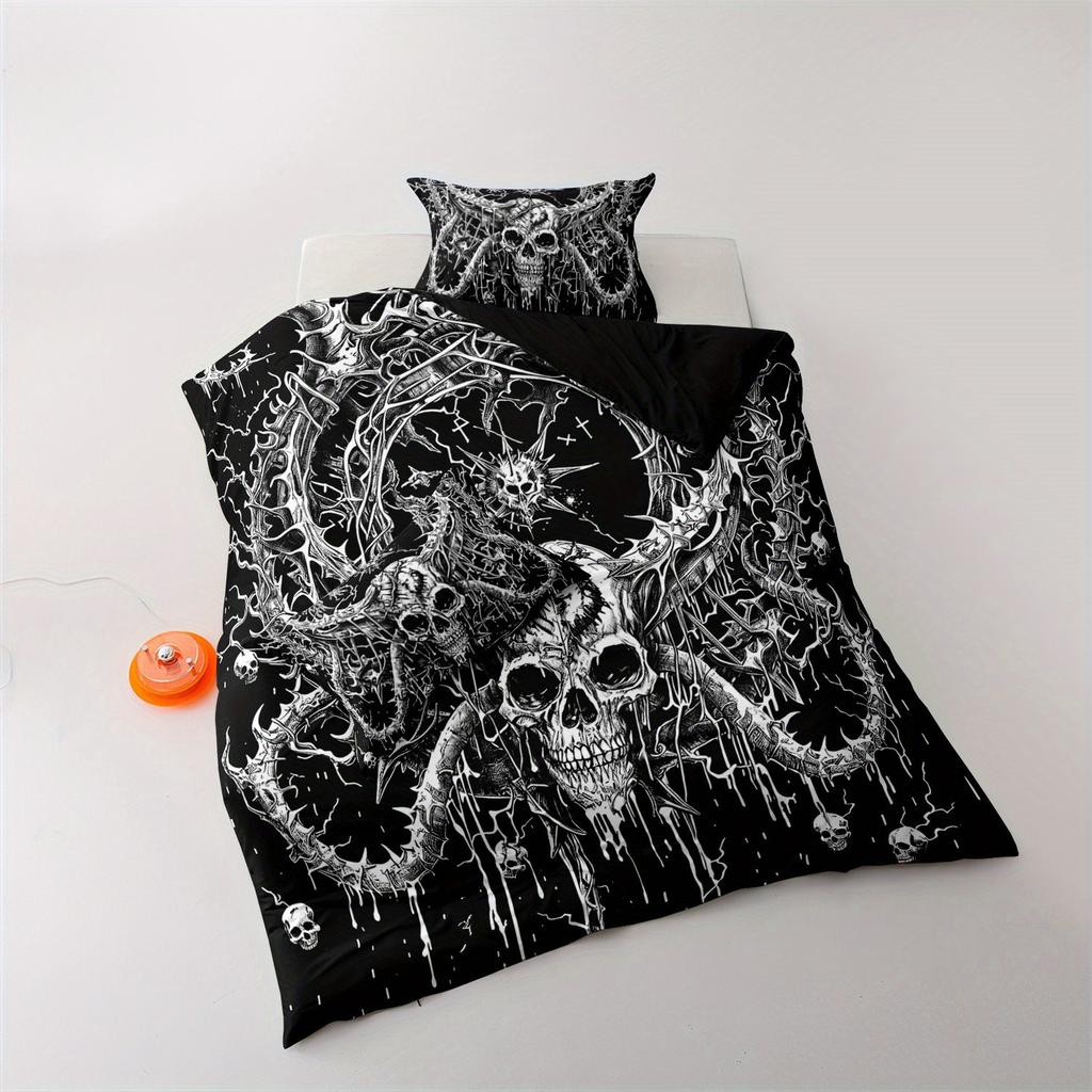Gothic Skull Bedding Set: 1 Duvet Cover + 2 Pillow Cases) - Includes 1 Duvet Cover And 2 Pillow Cases