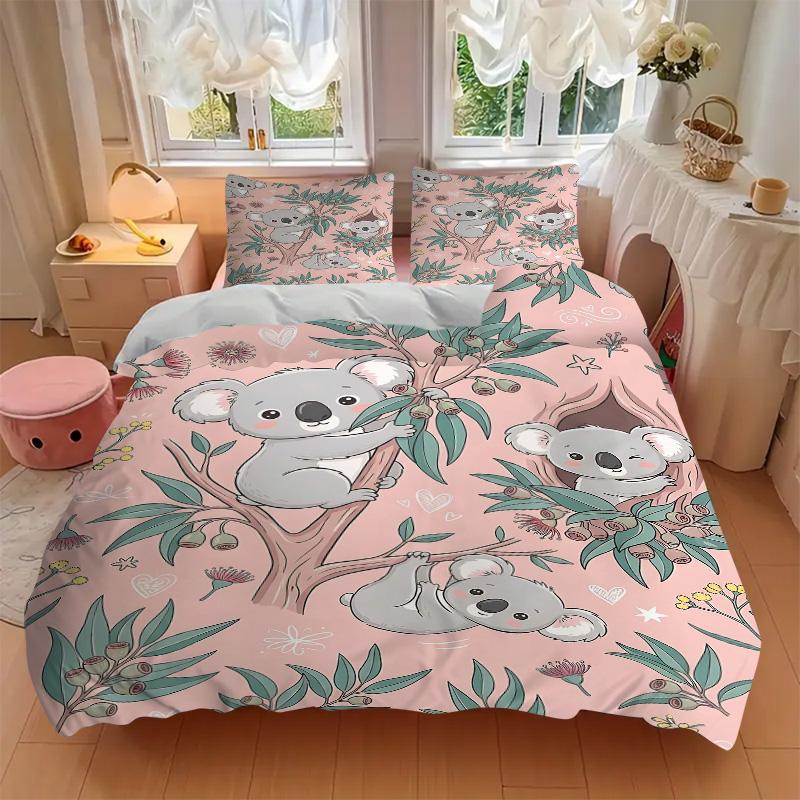 Koala Friends Nature Print 3Pcs Bedding Setduvet Cover With 2 Bedropillowcase Home Birthday Gift