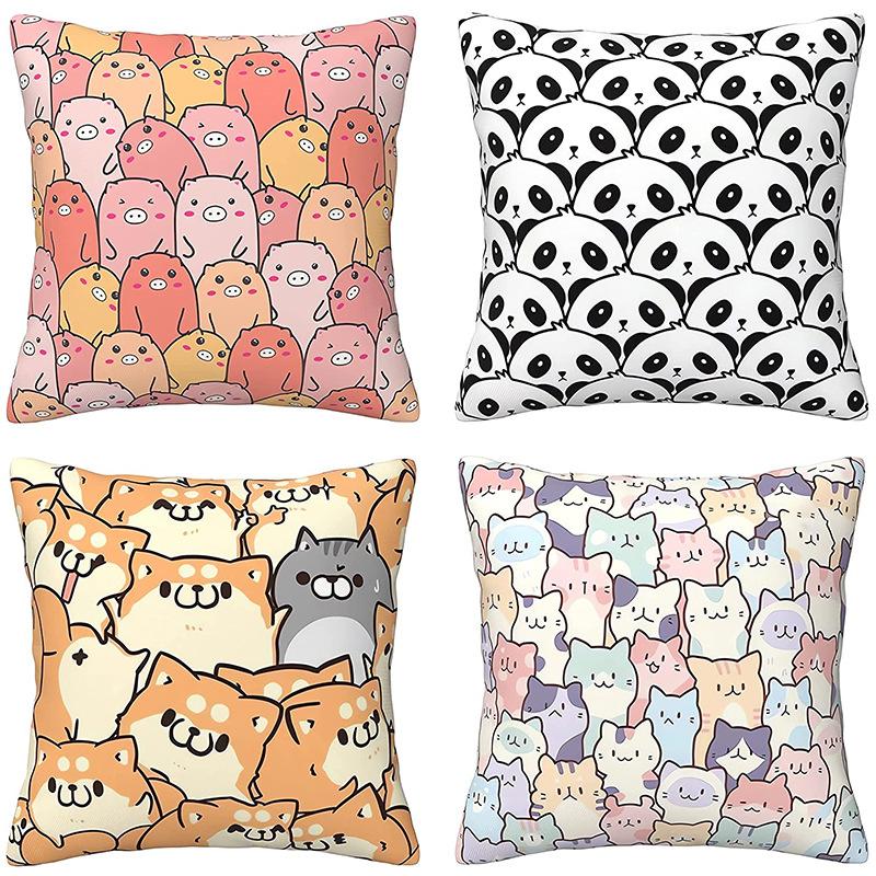 Super Cute Cartoon Linen Pillow Case Digital Printed Cushion Sofa Bed Pillow Simple