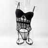 Sexy lingerie women's ultra-thin mesh sling leg ring perspective temptation gathering bra three-piece set