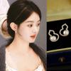 18K Gold Plated Good Luck Gourd Pearl Earrings: Natural Freshwater Pearl Studs for Women.