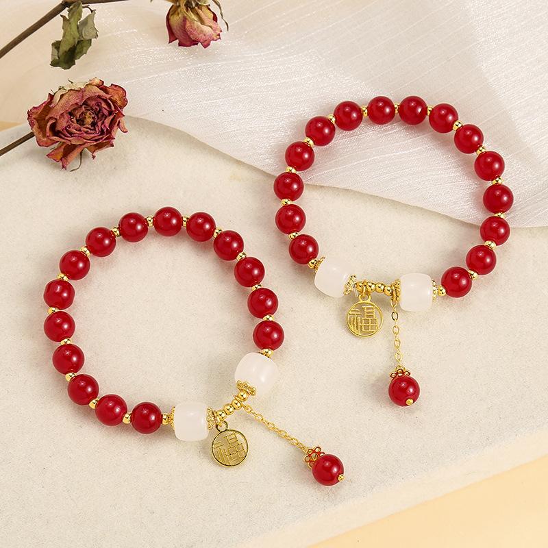 1Pcs Charm Talismans Jewelry Red Natural Jade Beads Bracelet Luxury Gemstone Accessories Gifts For Women