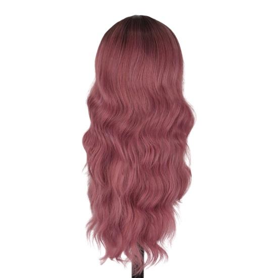 Peluca larga y rizada para mujer, parte media, natural, sedosa, resistente al calor, fibra de alta temperatura, encaje frontal, ondulado, negro, marrón, cabello sintético