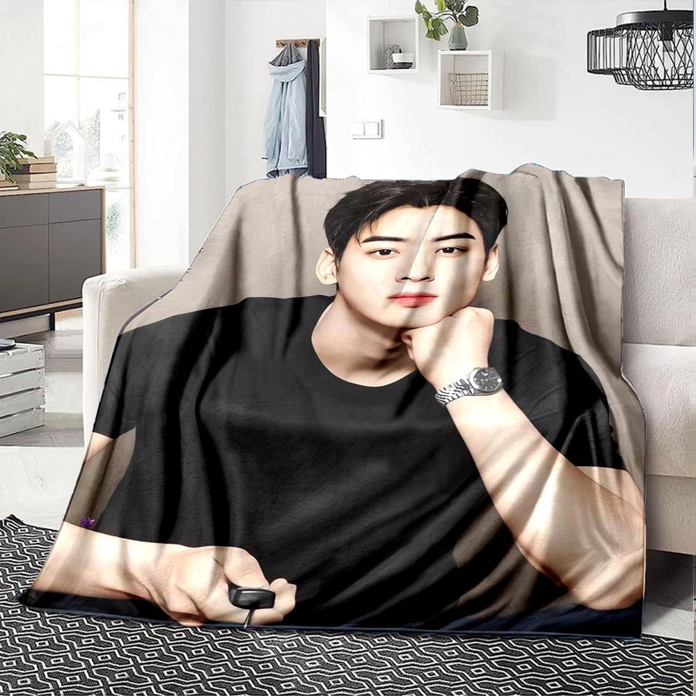 1Pc Cha Eun-woo Print Blanket Soft Comfortable Polyester Throw Blanket Allseason Use Perfect Bedroom Office Outdoor Ideal Christmas Gift Choice Print 