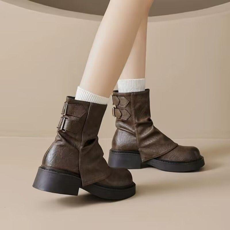 

Женские ботильоны Мартин на платформе - 2025 Коричневые Модные Весна/Осень 40