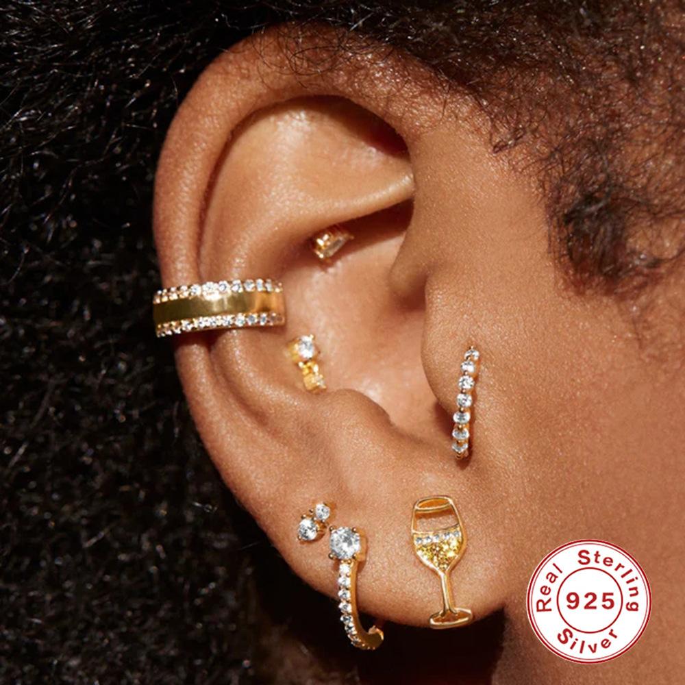 Stylish And Simple Ins Wind S925 Sterling Silver Earrings U-Shaped Fashionable Row Diamond Four-Claw Earrings Earrings
