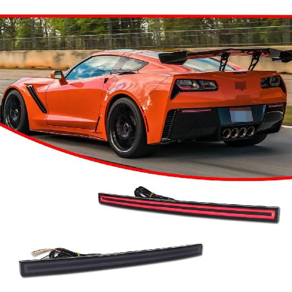 for 2014 2015 2016 2017 2018 2019 Chevy Corvette C7 Rear Bumper Reflector Tail Brake Sequential Turn Signal Lights Smoked Lens Red LED Fog Lamps