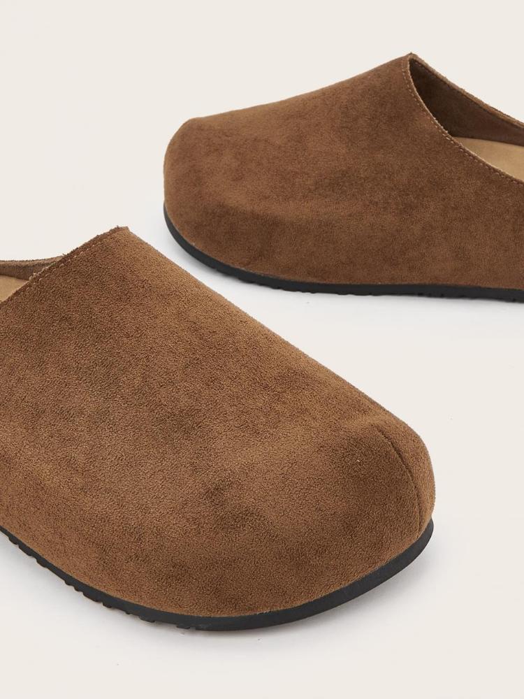 Fashion Retro Brown Faux Suede Platform Slippers Women Fashion Round Toe Thick Bottom Slide Sandals Comfortable Non-Slip Casual Shoes