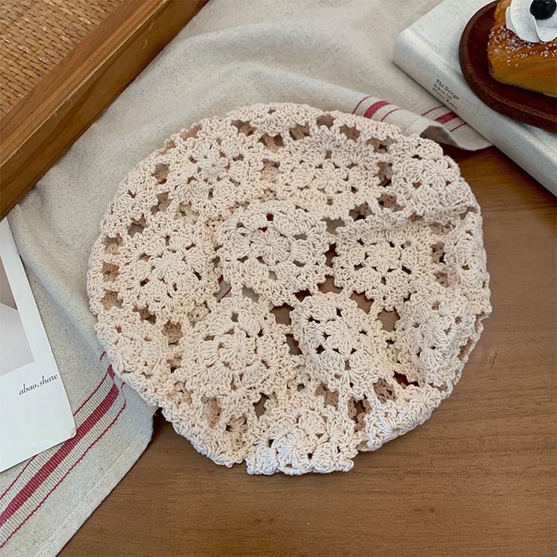 Stylish Embroidered Flower Hollow Beret Hat For Women Summer Versatile Thin Design