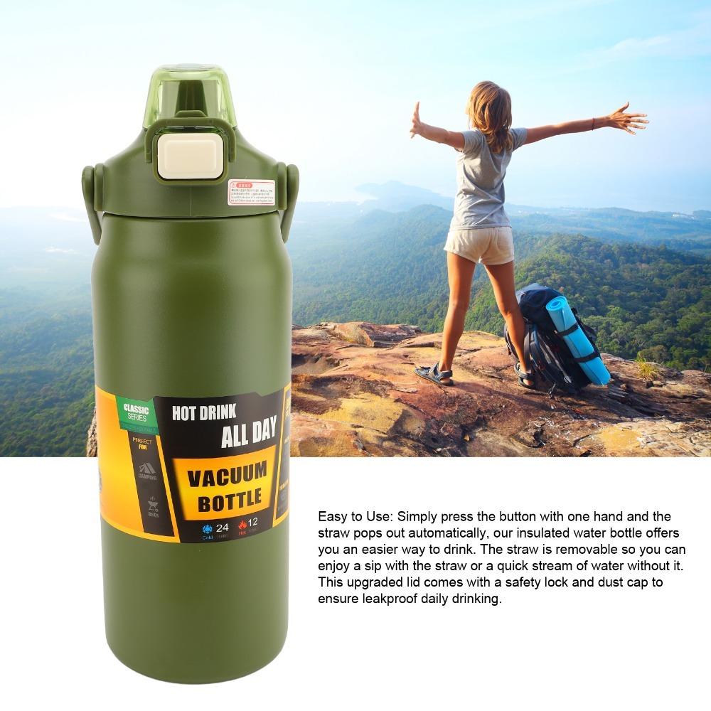 Portable Carry Handle Thermal Mug Rustless Steel Vacuum Tumbler Water Bottle Outdoor Sports зелёный