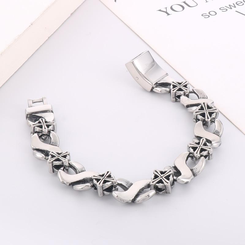 Japanese And Korean Personality Design Infinite 8 -Character Hand Decoration Punk Retro Old Titanium Steel Hollow Cross Men 'S Bracelet