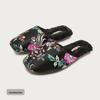 Elegant Winter Indoor Slippers: Embroidered Satin Cotton, Non-Slip Thick Sole, Plus Velvet Warmth for Men & Women