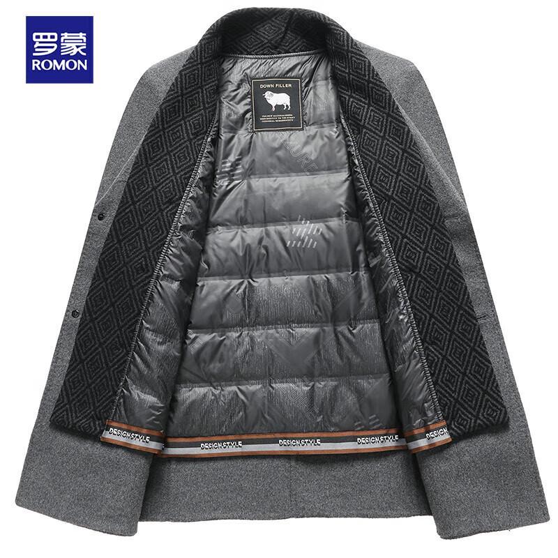 ROMON Men's Wool Double-Sided Mid-Length Coat with Detachable Goose Down Vest