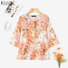 ZANZEA Women Casual Round Neck Loose Short Sleeve Floral Blouse