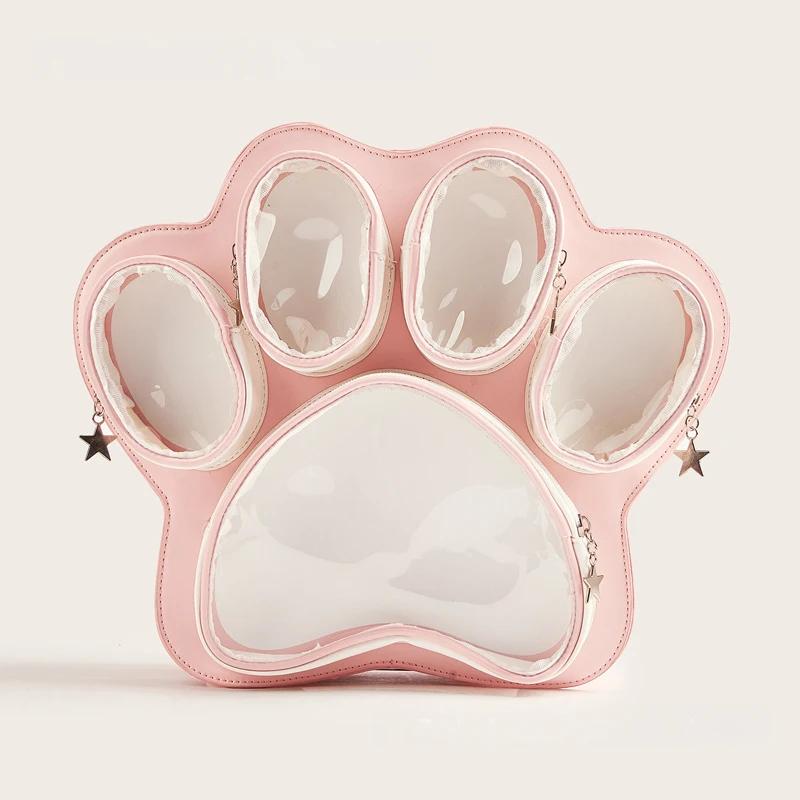 Y2K Cat Paw Print Multi-Pocket Korean Ulzzang Crossbody Backpack Large Capacity Sweet Cool Style Girls Fashion Shoulder Bag
